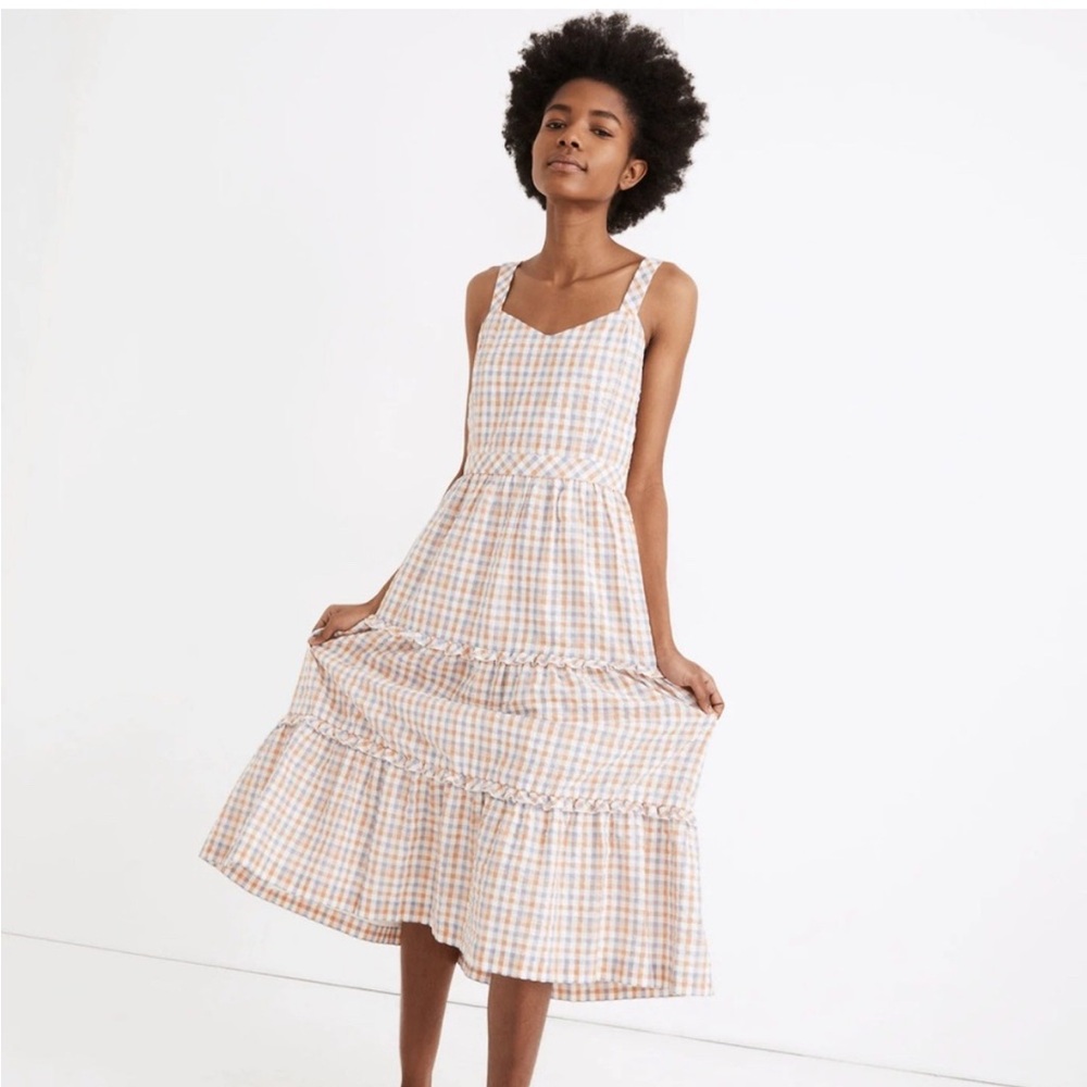 Madewell Sweetheart Tiered Ruffle Gingham midi dress | 00